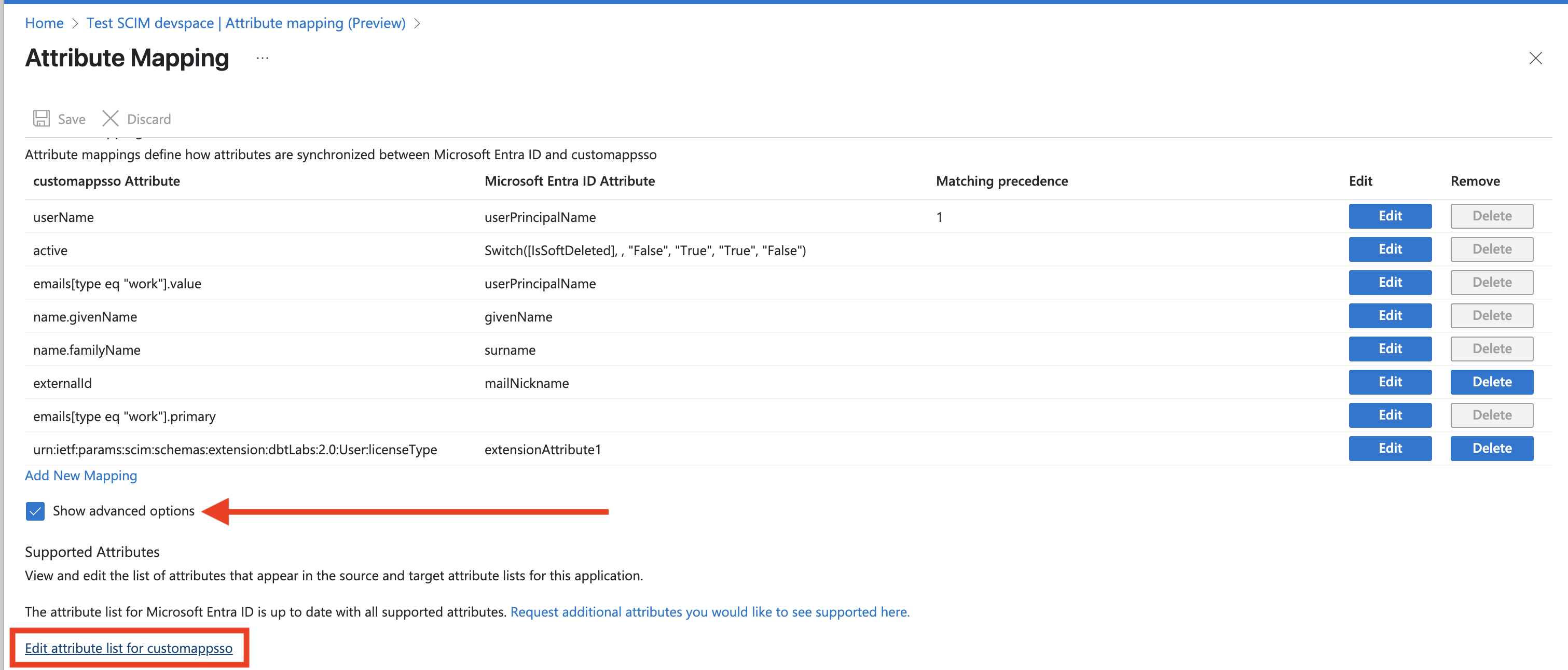 Click to edit the customappsso attributes. Click to edit the customappsso attributes.