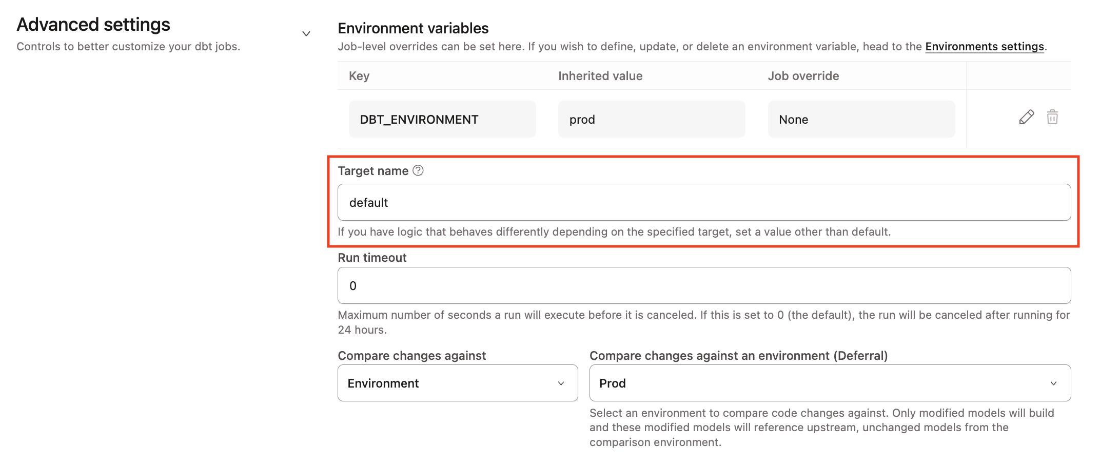 Overriding the target name to 'prod' Overriding the target name to 'prod'